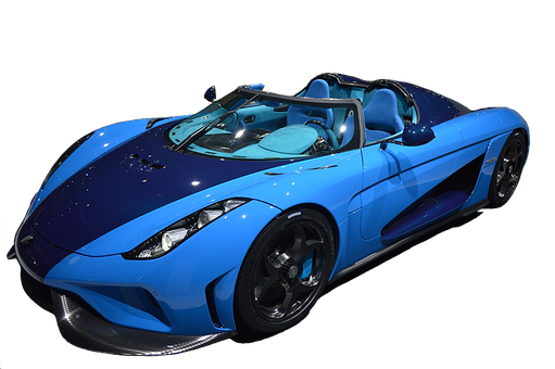 Blue Sports Car Black Background PNG with transparent background