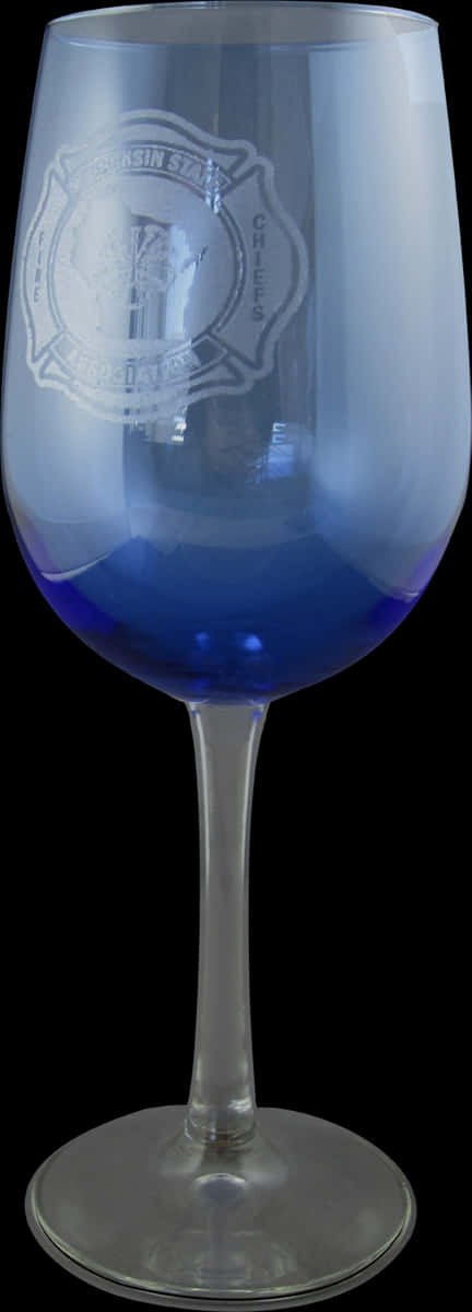 Blue Stemmed Wine Glass With Emblem