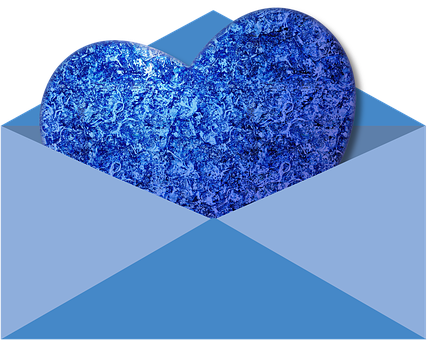 Blue Textured Heart Emerging From Envelope PNG with transparent background