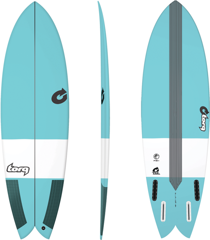 Blue Torq Surfboard Three Views