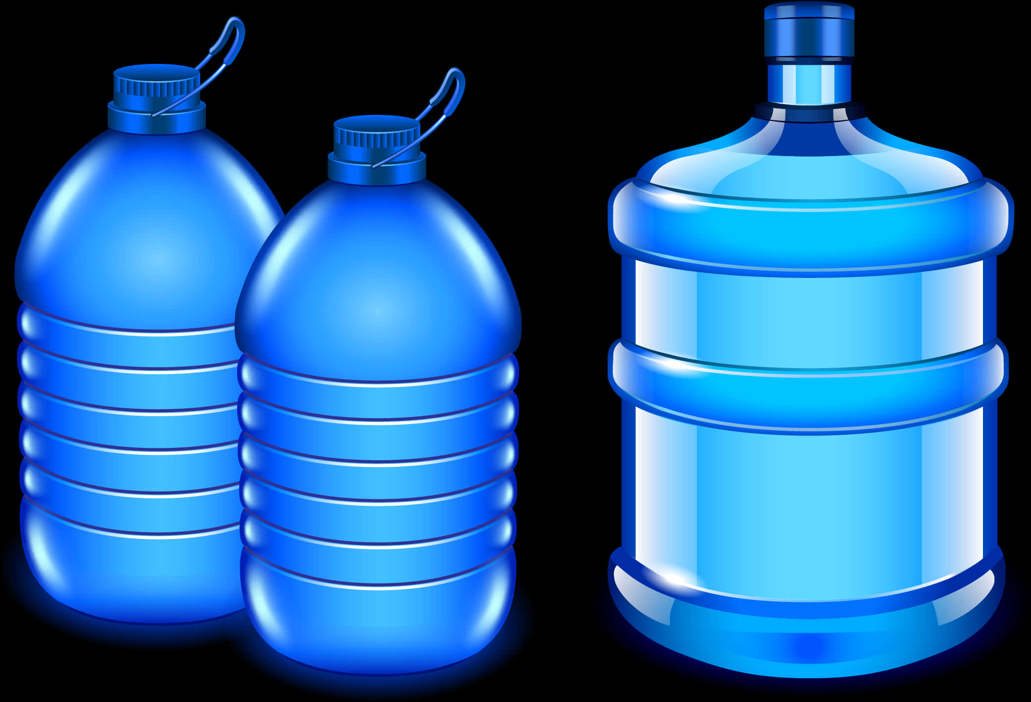 Blue Water Bottles Vector Illustration PNG with transparent background