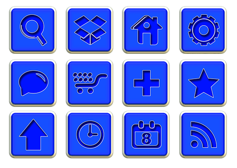 Blue Web Icons Set PNG with transparent background