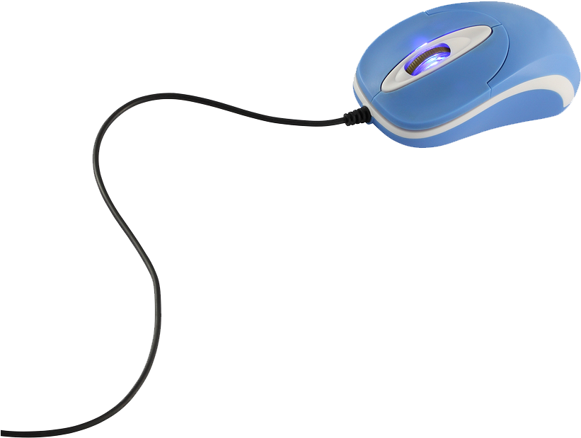 Blue Wired Optical Mouse PNG with transparent background