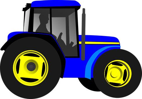 Blue Yellow Stylized Tractor PNG with transparent background