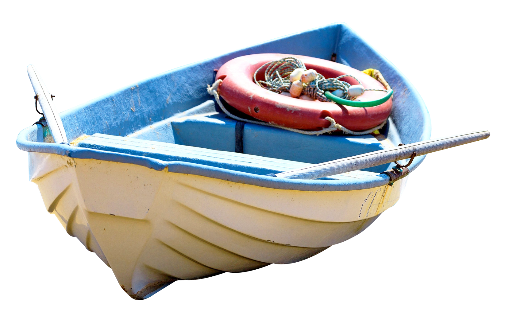 Blueand White Fishing Boatwith Lifebuoy PNG with transparent background