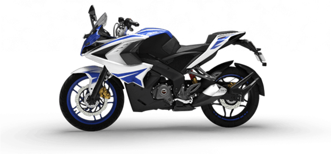 Blueand White Pulsar Sports Bike