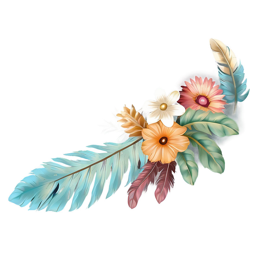 Boho Flowers And Feathers Png 21