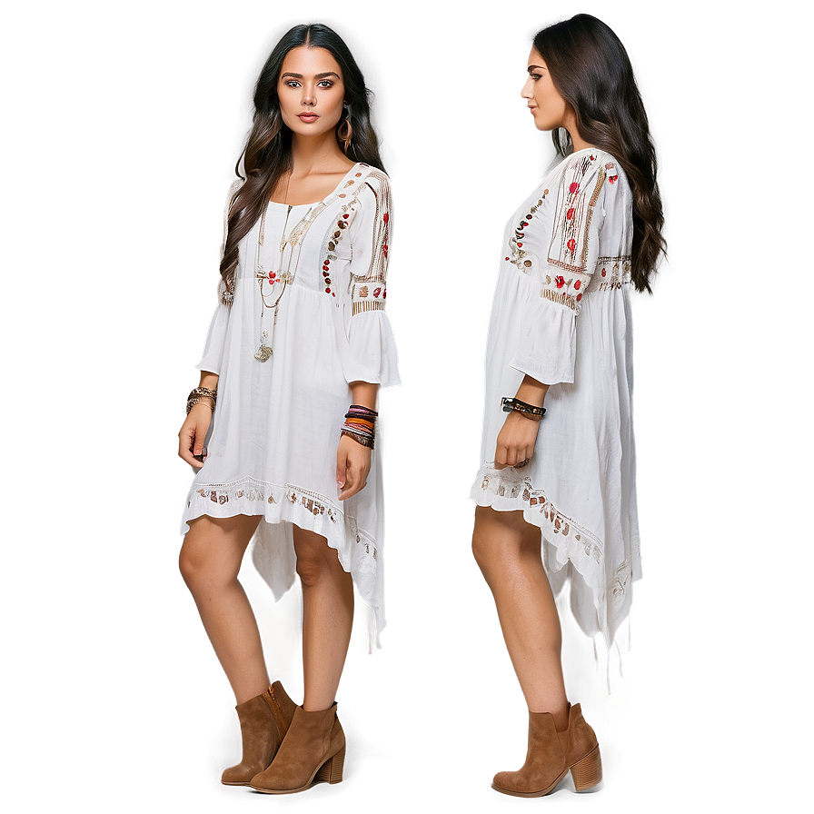 Boho White Dress Look Png 65