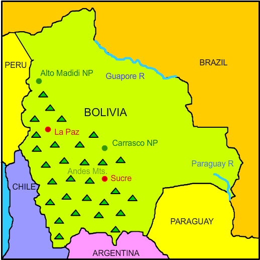 Bolivia Geographical Mapwith Key Locations