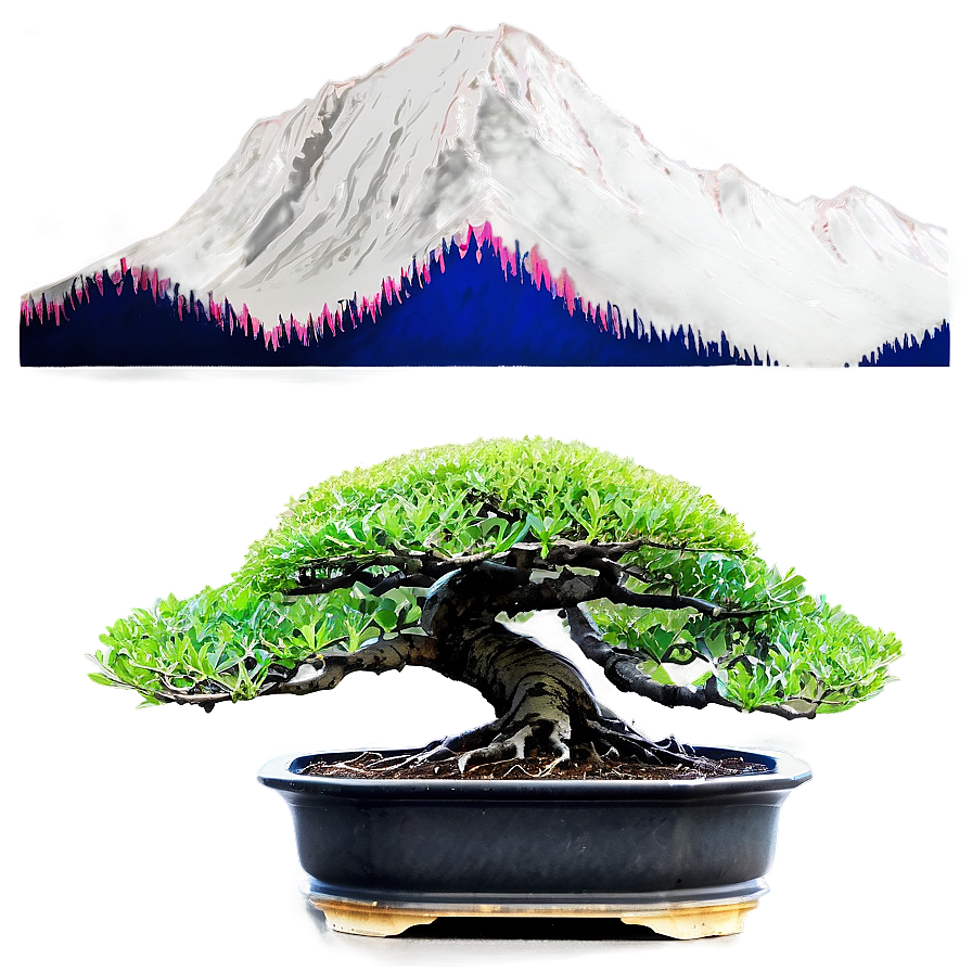 Bonsai Tree With Mountain Background Png Qag55