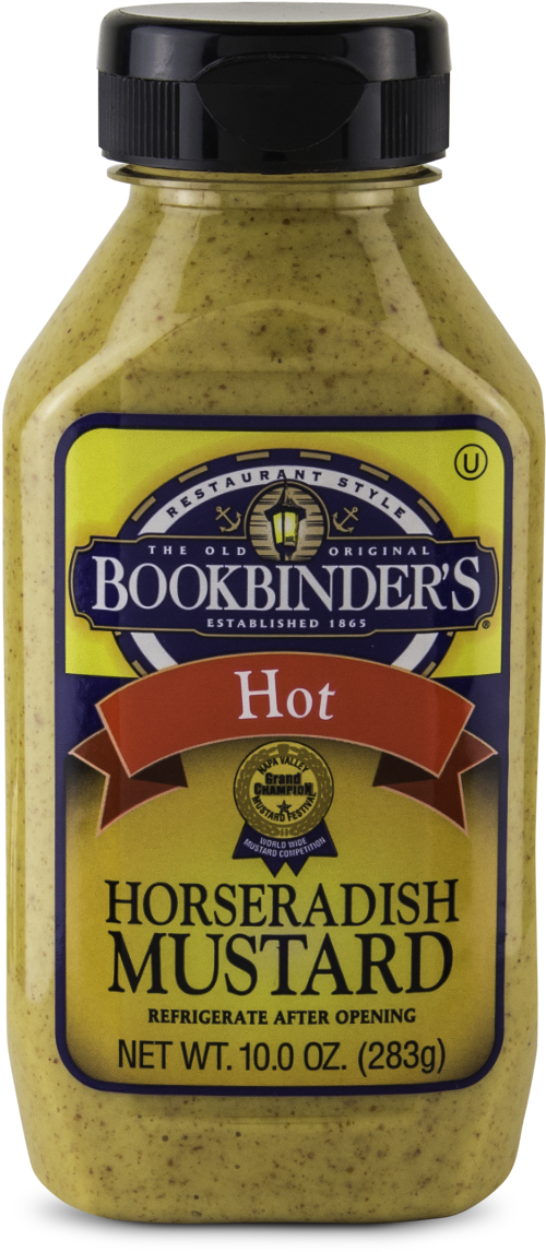 Bookbinders Hot Horseradish Mustard Bottle PNG with transparent background