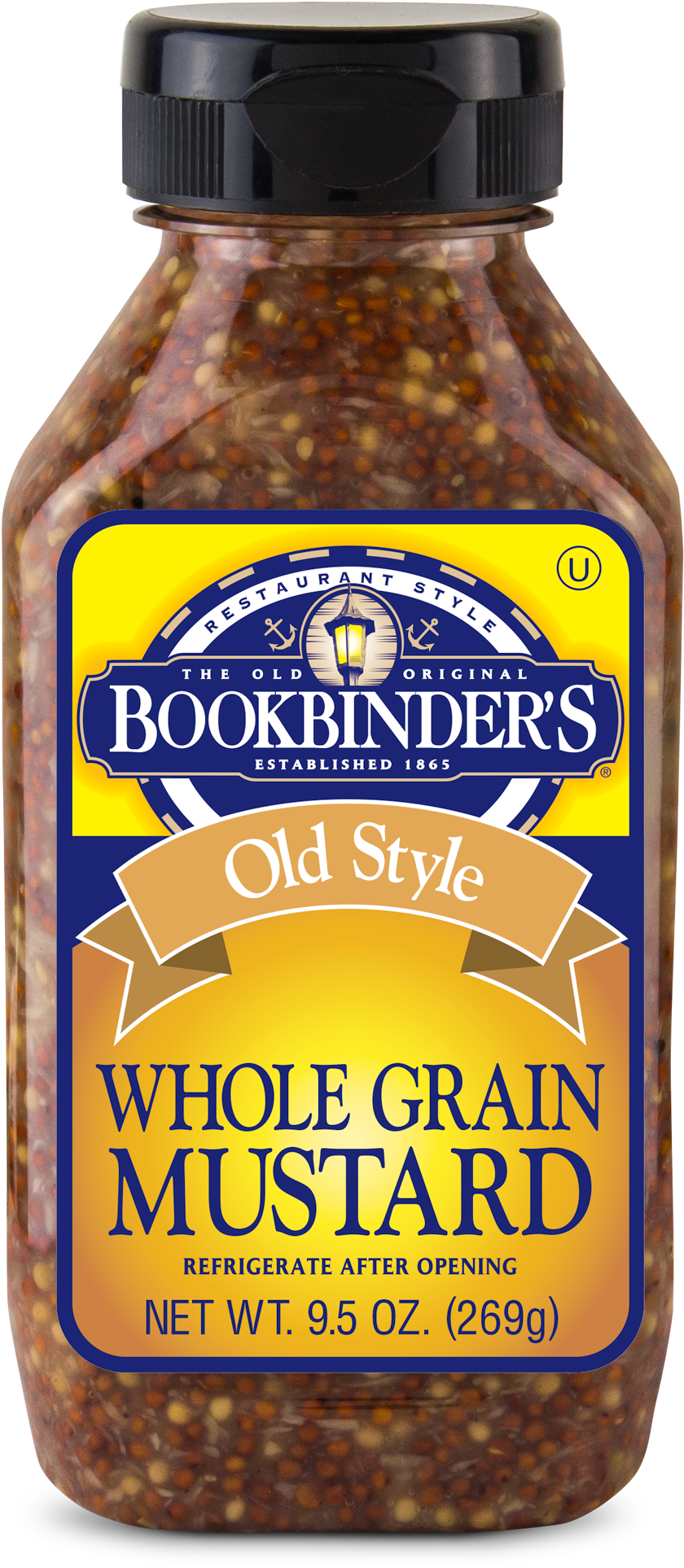 Bookbinders Old Style Whole Grain Mustard Bottle PNG with transparent background