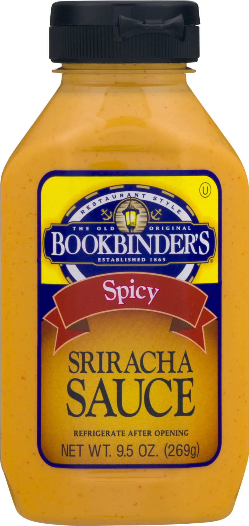 Bookbinders Spicy Sriracha Sauce Bottle PNG with transparent background