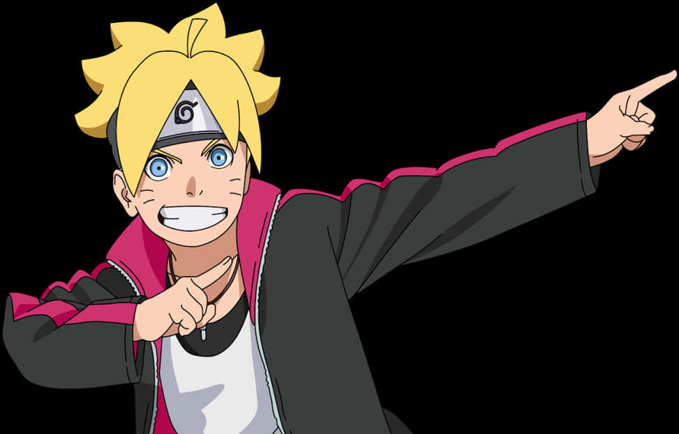 Boruto Uzumaki Pointing Action Pose PNG with transparent background