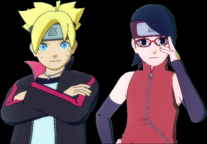 Borutoand Sarada Pose Together PNG with transparent background