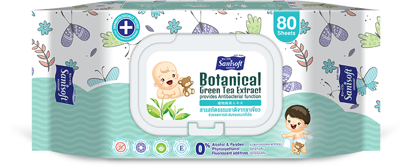 Sanisoft Baby Wipes Botanical Green Tea Extract - Wet Wipe, HD Png Download PNG with transparent background