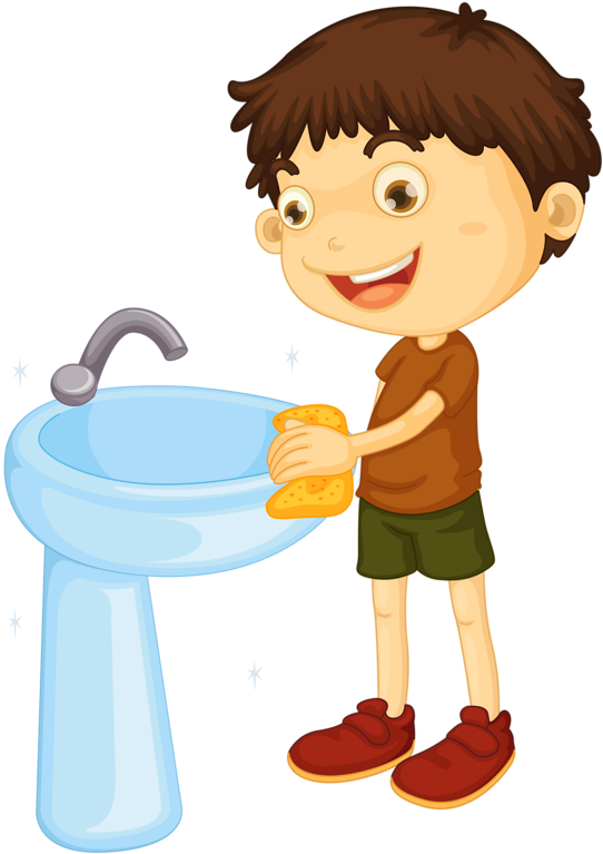 Boy Cleaning Bathroom Sink Illustration