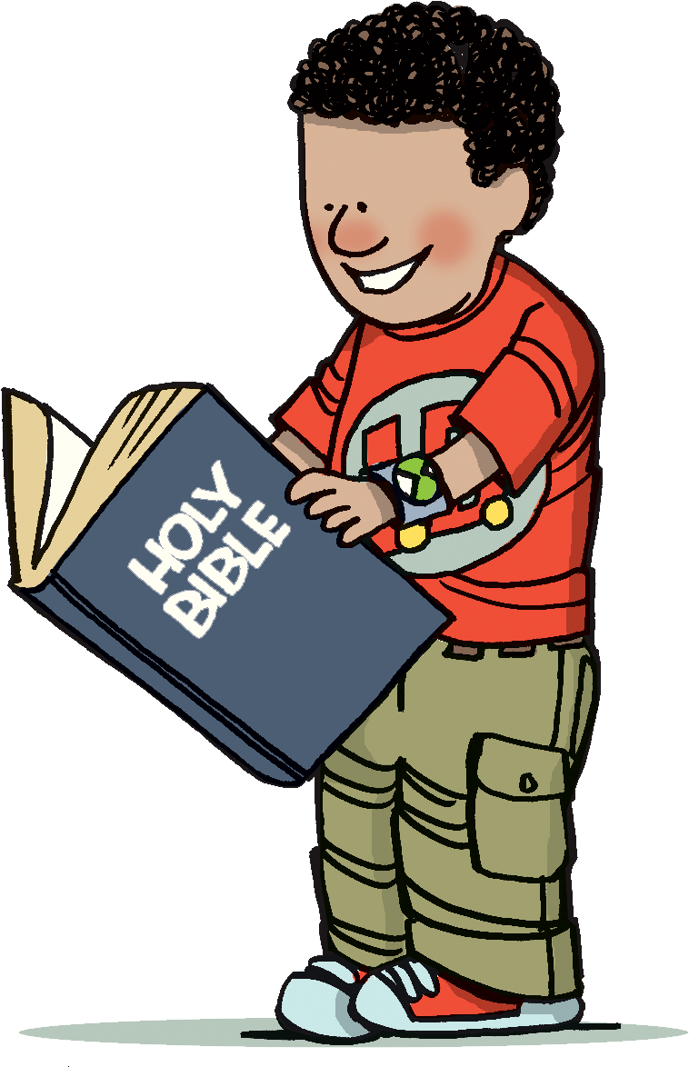 Boy Reading Holy Bible Cartoon