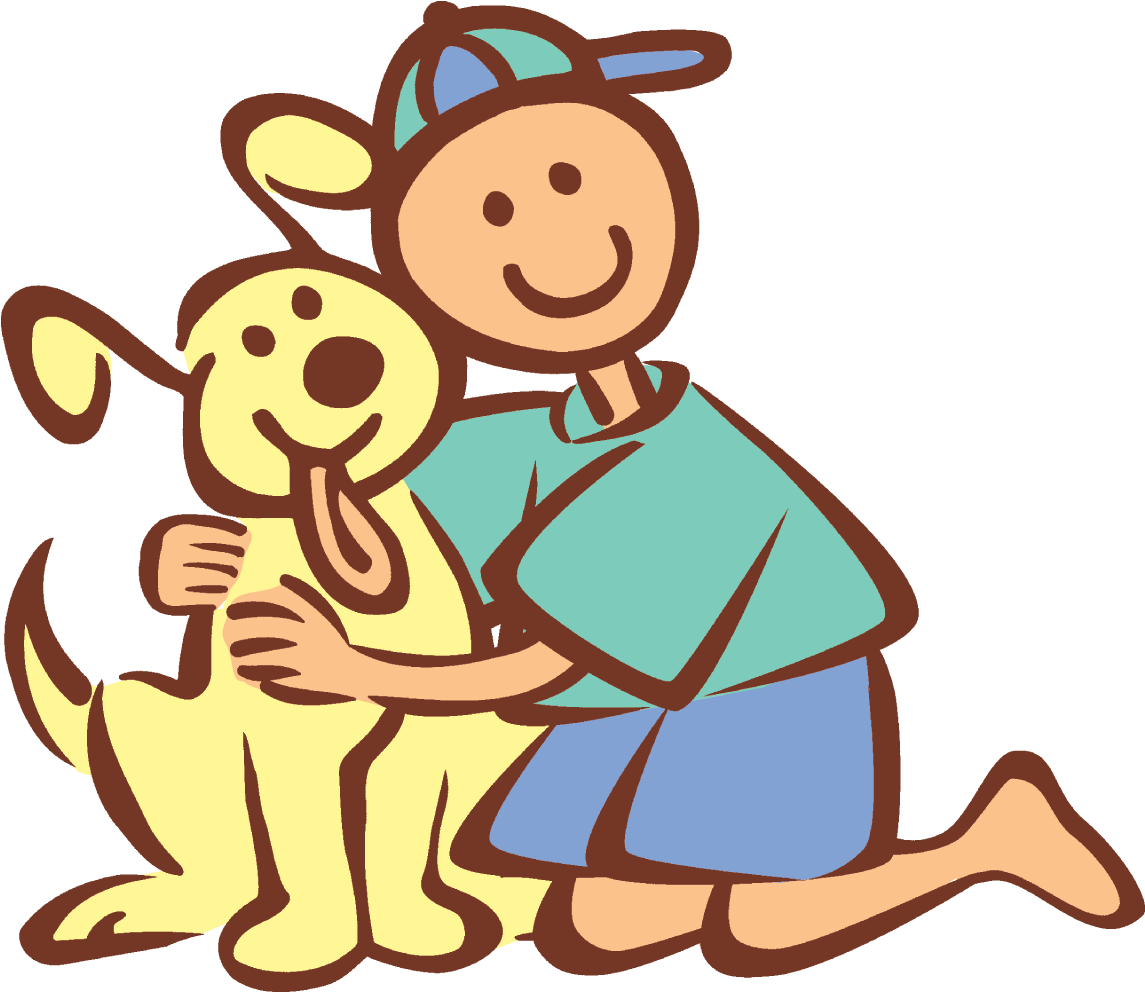 Boyand Dog Hugging Cartoon