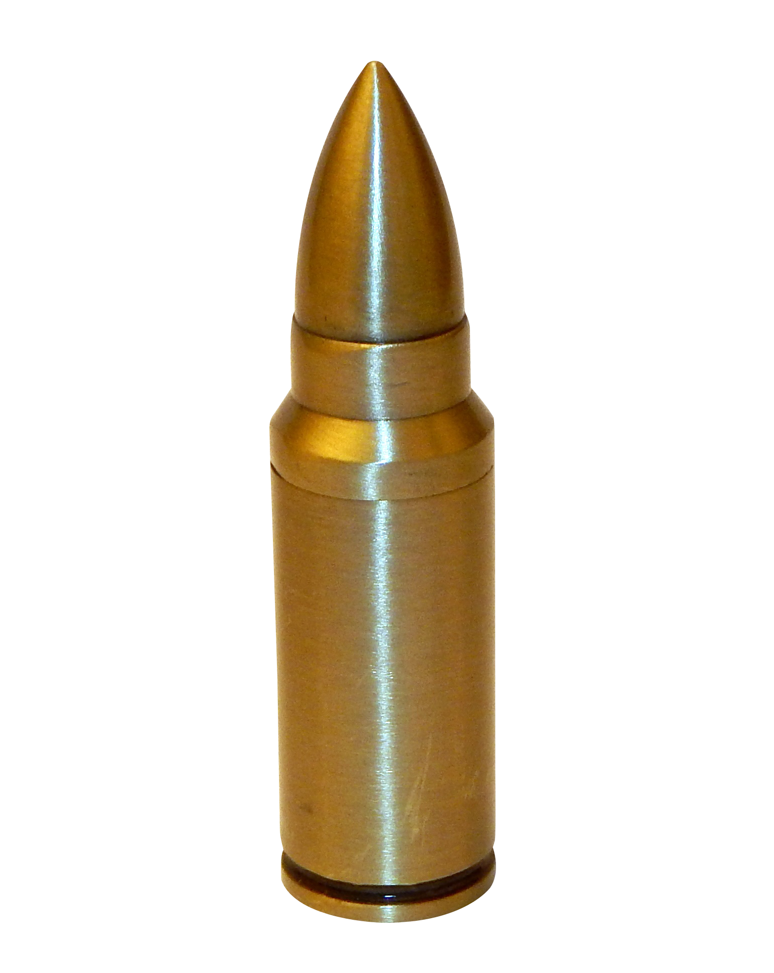 Brass Bullet Against Gray Background PNG with transparent background