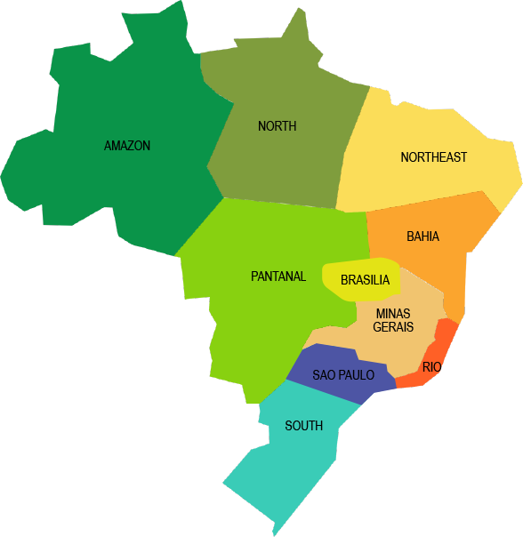 Brazil Regions Map Color Coded