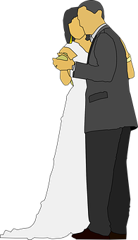 Brideand Groom Embrace Silhouette PNG with transparent background