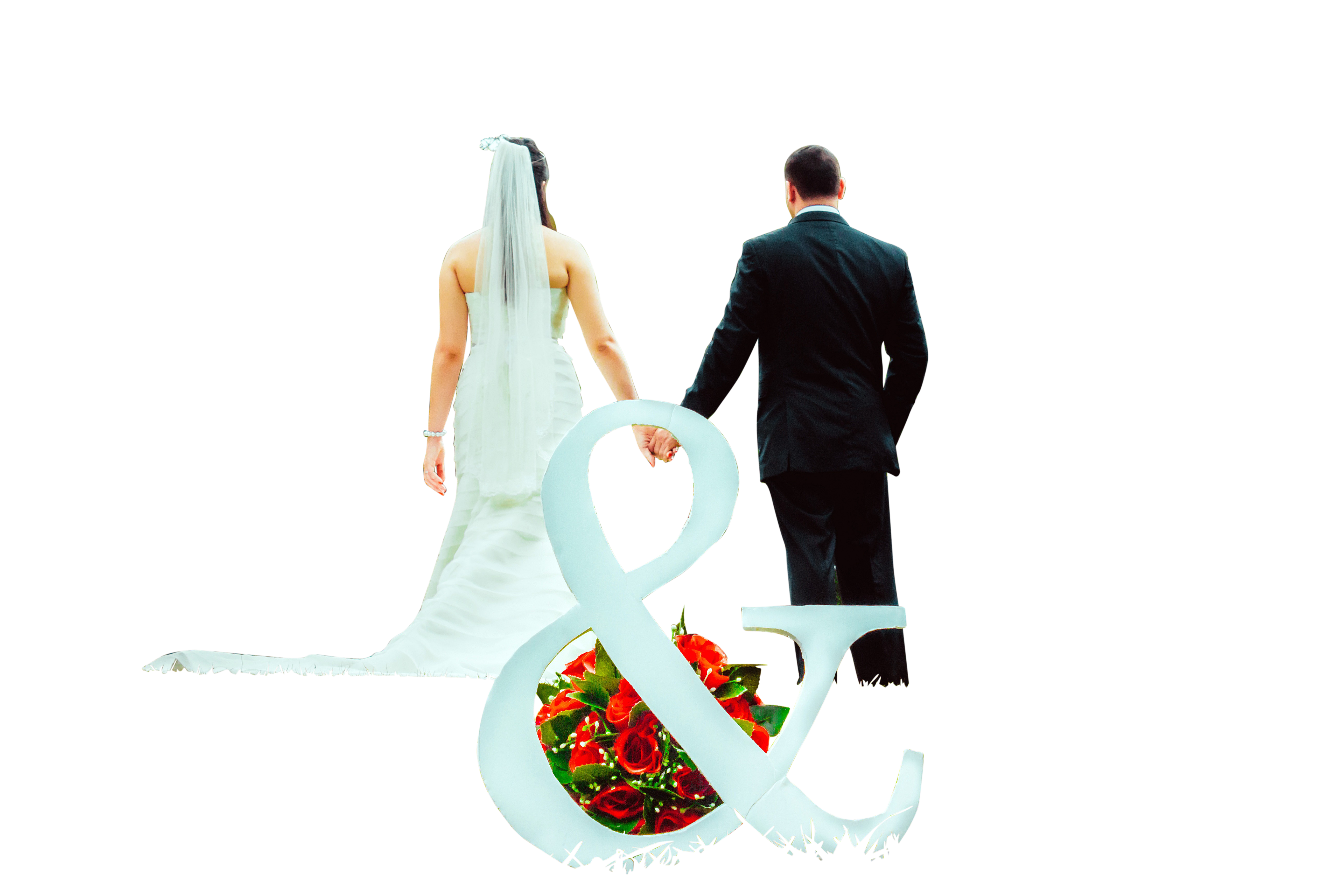Brideand Groom Walking Away With Ampersand PNG with transparent background