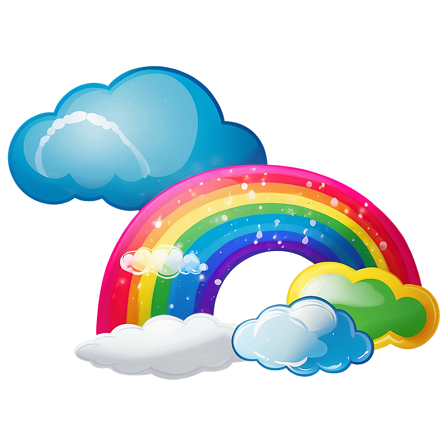 Bright Rainbow With Fluffy Clouds Png 14