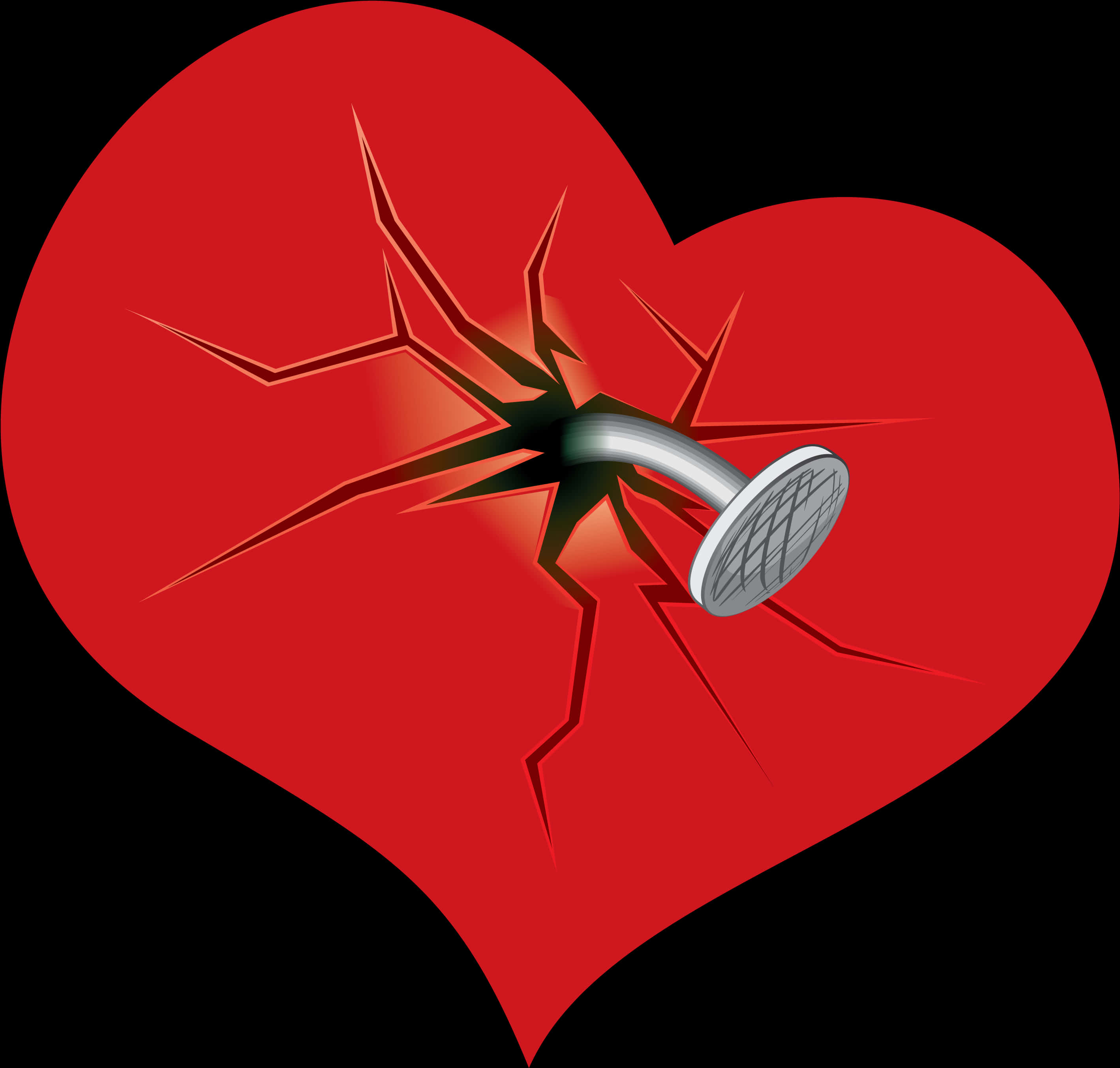 Broken Heart With Nail PNG with transparent background