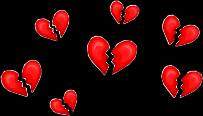 Broken Hearts Patternon Black Background