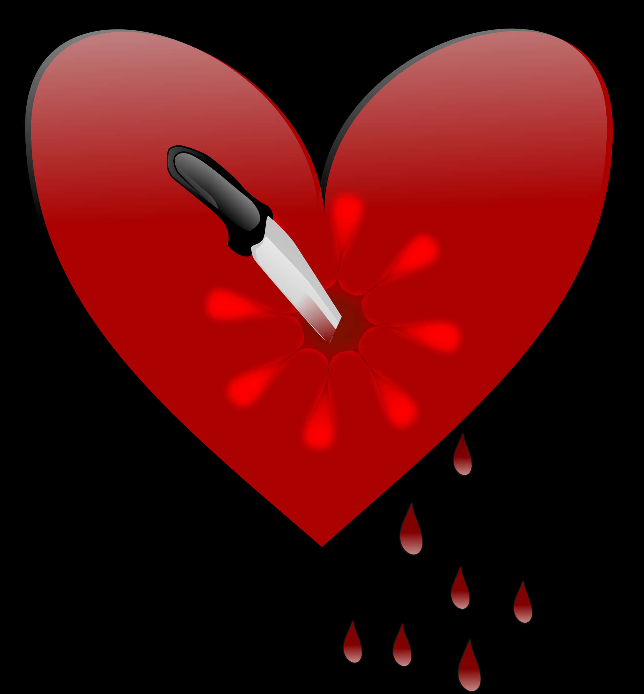Broken Heartwith Knifeand Drops PNG with transparent background
