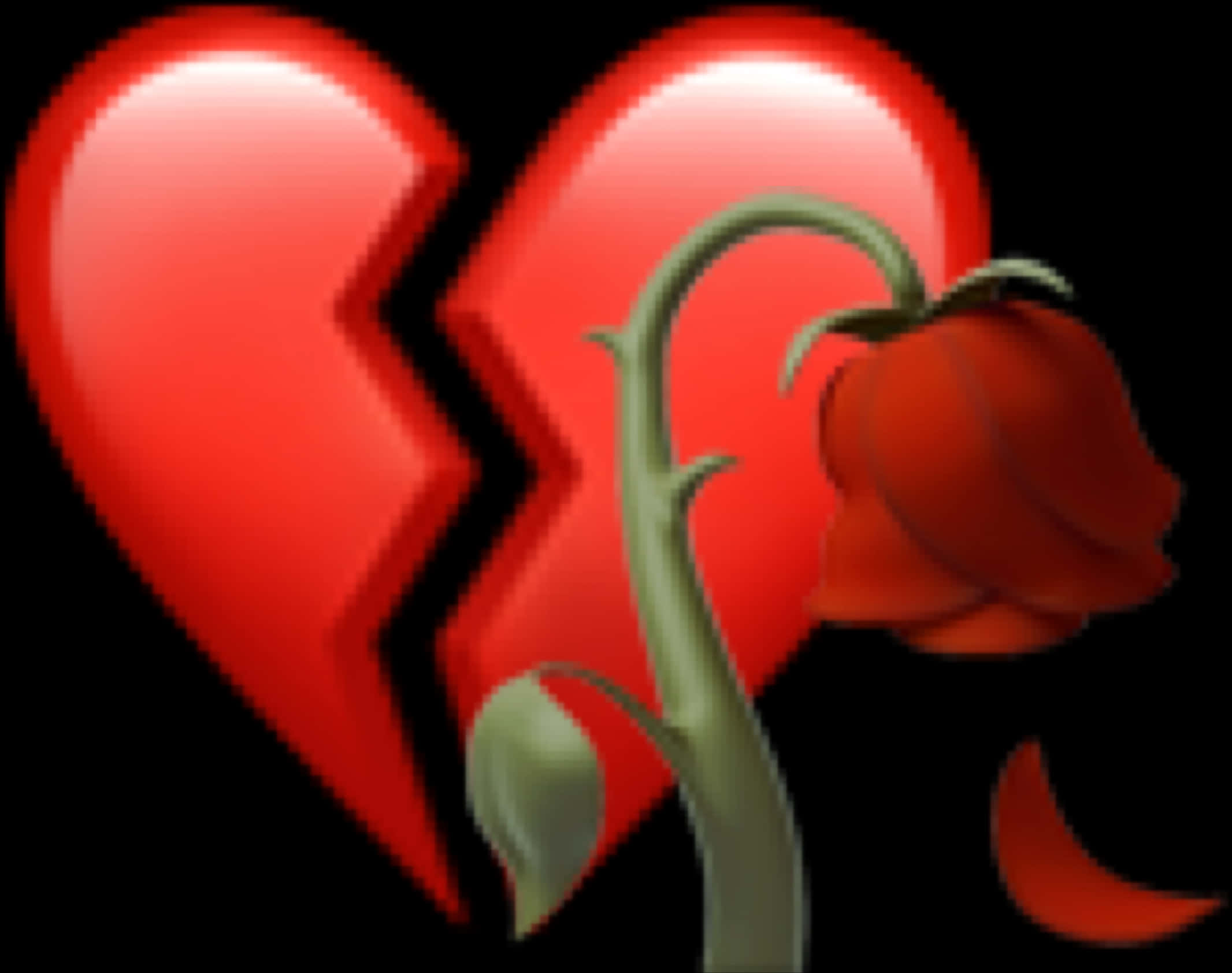 Broken Heartwith Rose Graphic PNG with transparent background