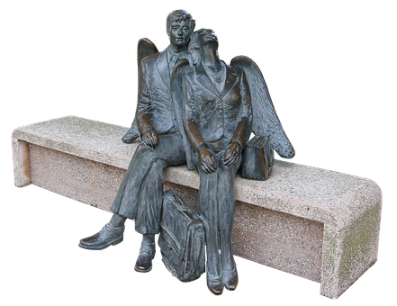 Bronze Angel Bench Sculpture PNG with transparent background