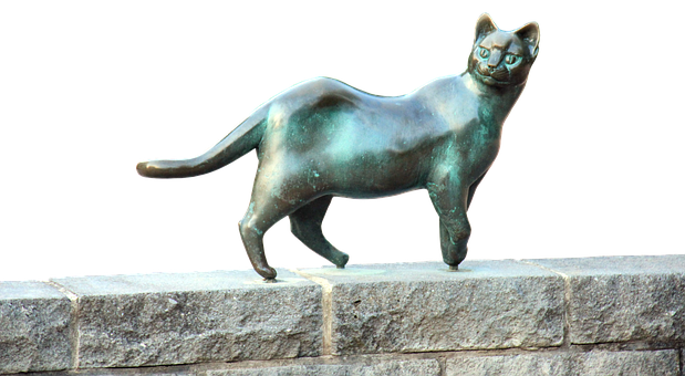 Bronze Cat Sculpture PNG with transparent background