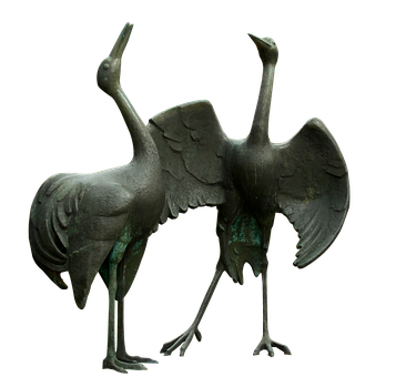 Bronze Crane Statue Artwork PNG with transparent background