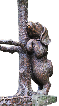 Bronze Dog Sculpture Looking Upward PNG with transparent background