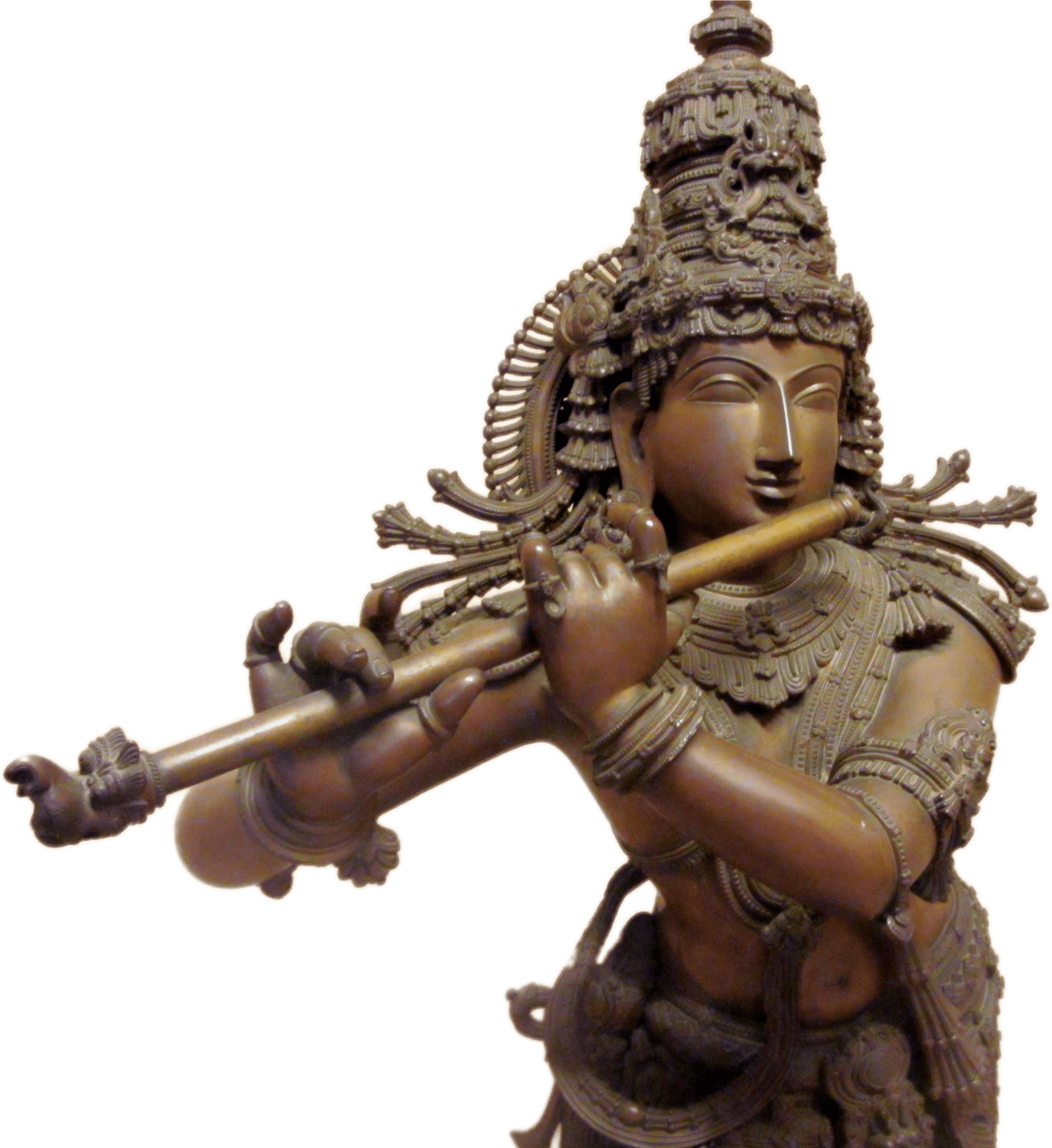 Bronze Flute Playing Deity Statue PNG with transparent background