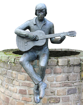 Bronze Guitarist Statue PNG with transparent background