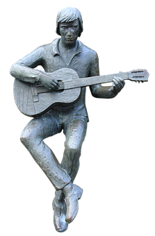 Bronze Guitarist Statue PNG with transparent background