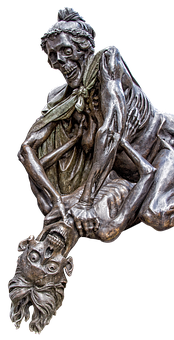 Bronze Skeleton Statue Laughing PNG with transparent background