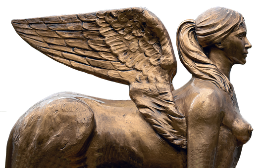 Bronze Sphinx Angel Sculpture PNG with transparent background