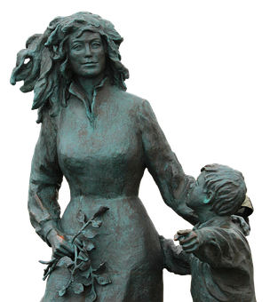 Bronze Statue Mother Child