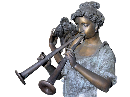 Bronze Statue Playing Trombone PNG with transparent background