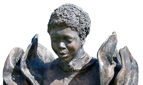 Bronze Statueof Boywith Birds PNG with transparent background