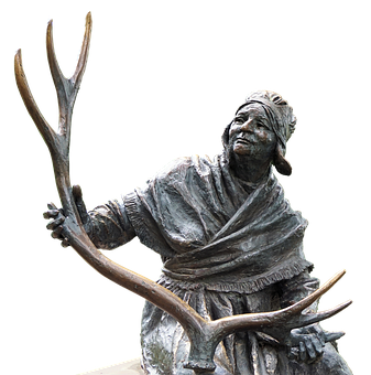 Bronze Statueof Indigenous Personwith Antlers PNG with transparent background