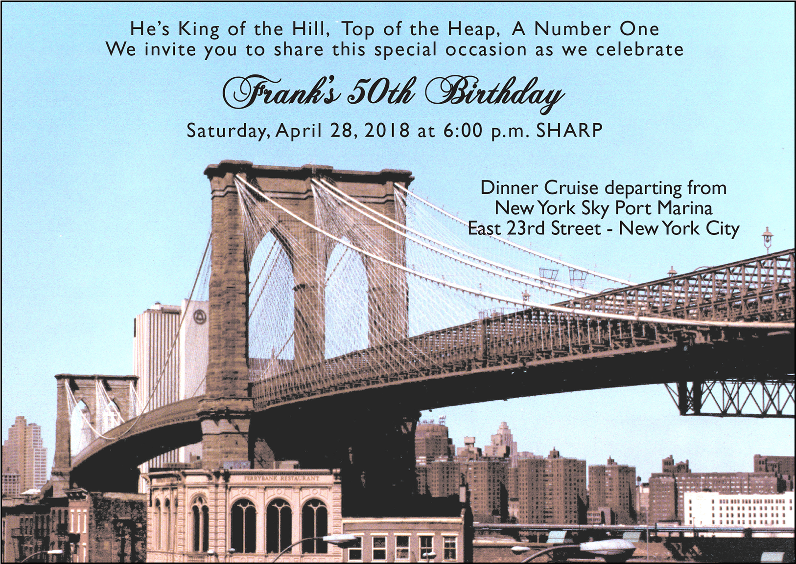 Brooklyn Bridge50th Birthday Invitation PNG with transparent background