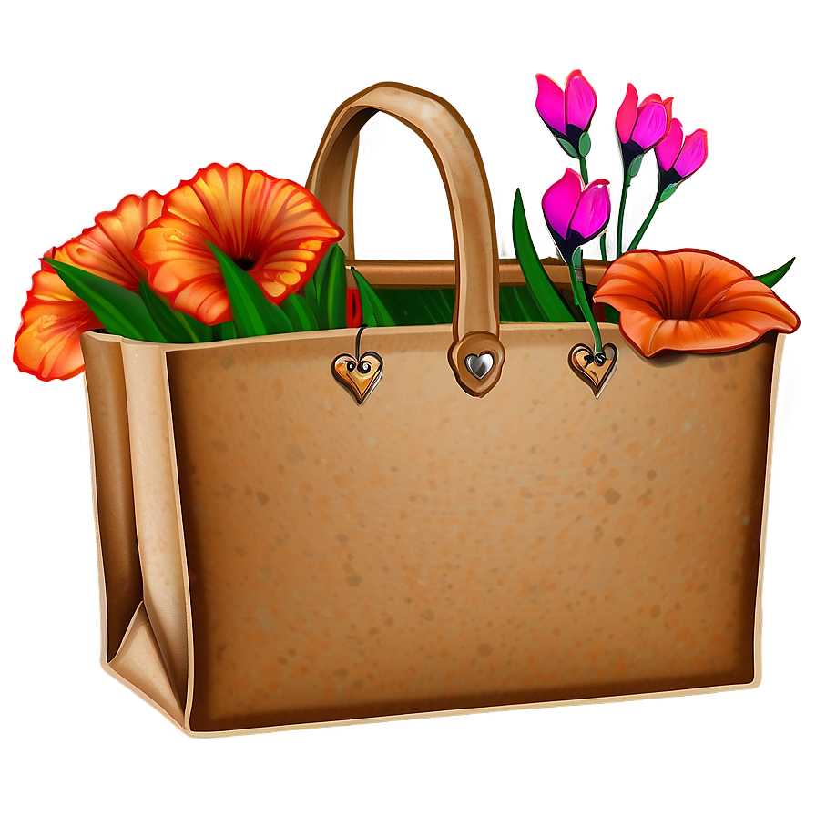 Brown Bag With Flowers Png 78