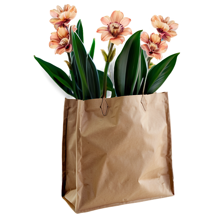 Brown Bag With Flowers Png Jku4