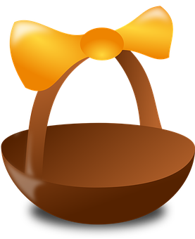 Brown Basket Yellow Bow Illustration PNG with transparent background