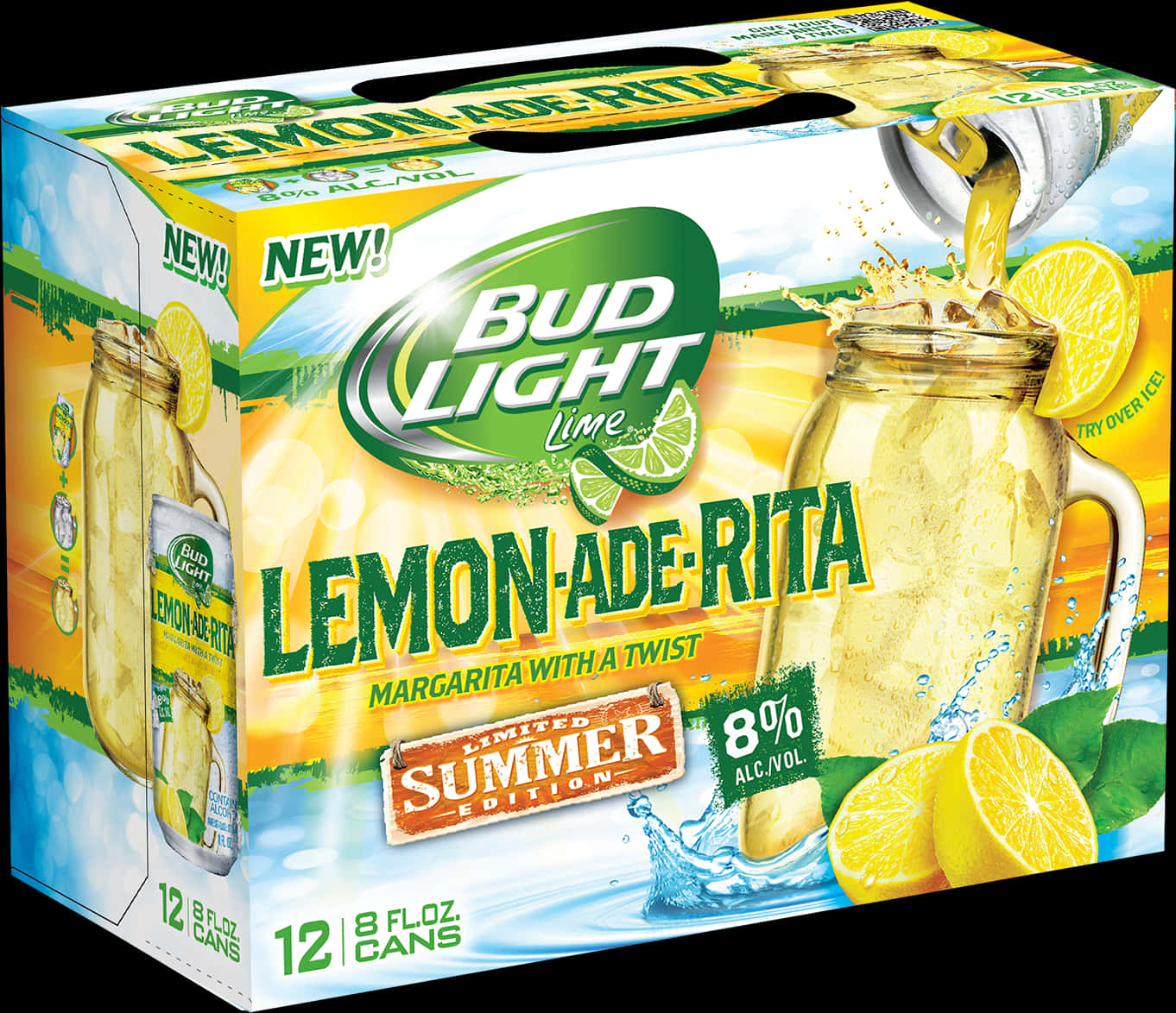 Bud Light Lemon Ade Rita Summer Edition Packaging PNG image with a transparent background, free high-resolution download